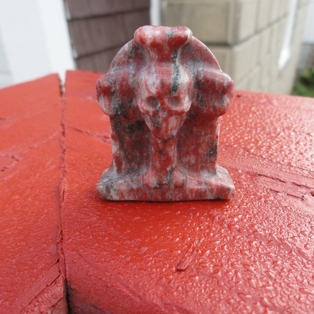 Red zebra jasper Skull & Cross Carved Head Stone~Crystal Healing~Detailed~1.…